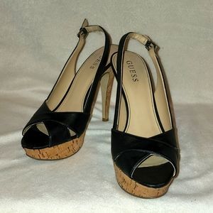 Guess Black Peep Toe Sling Back Platform